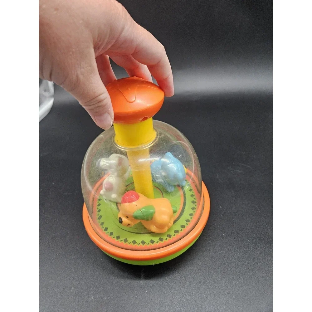Vintage Push And Spin Toddler Toy Carousel Bear Dog Rabbit Spinner